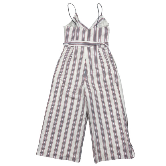 ❌SOLD❌ BANANA Republic Linen-Cotton Cropped Wide leg Striped Jumpsuit Pink white - Picture 3 of 13